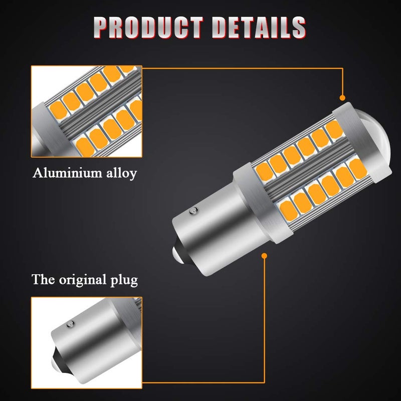 Sidaqi 2pcs Amber 1156 BAU15S PY21W LED Bulbs 900LM Super Bright Front and Rear Turn Signal Lights for Car Trailer Truck 5630 33SMD 12-30V 3.6W - Image 4